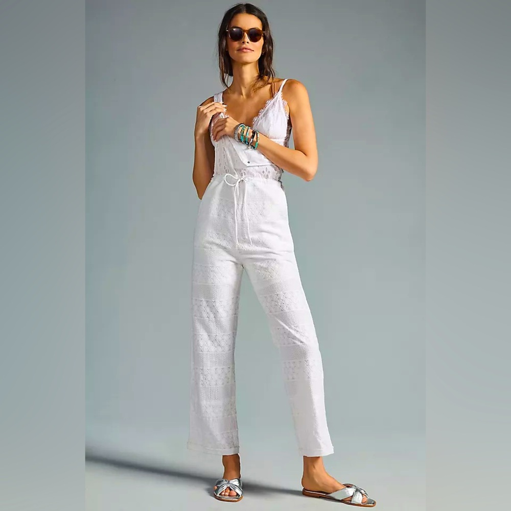 Anthropologie Raga straight leg ivory‎ overalls jumpsuit size M nwt